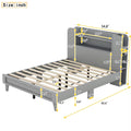 Full Size Platform Bed With Storage Headboard,Multiple Storage Shelves On Both Sides,Grey Grey Wood