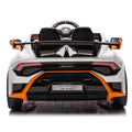 Lamborghini Huracan Sto 24V Kids Electric Ride On Drift Car: Speeds 1.86 5.59 Mph, Ages 3 8, Foam Front Wheels, 360 Spin, Led Lights, Dynamic Music, Early Learning, Usb Port, Drift Feature White Polypropylene