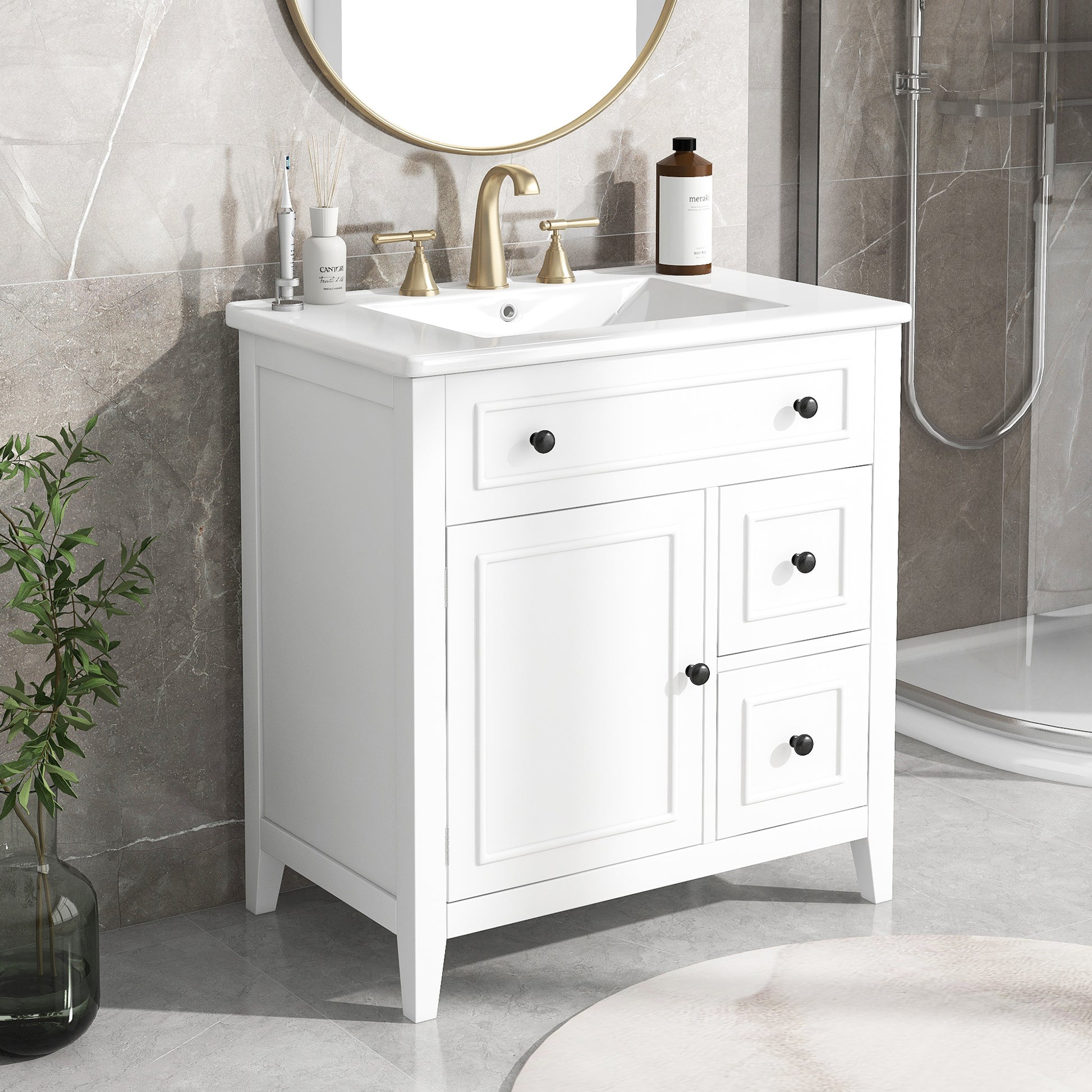 30" Bathroom Vanity With Sink Top, Bathroom Vanity Cabinet With Door And Two Drawers, Solid Wood Frame, One Package, White Old Sku:Wf311620Aak White Solid Wood Mdf