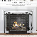 3 Panel Folding Fireplace Screen With 2 Magnetic Doors And Fire Place Tools Set, Fire Spark Guard For Wood Burning, With Brush, Shovel, Poker, Firewood Tongs, 48
