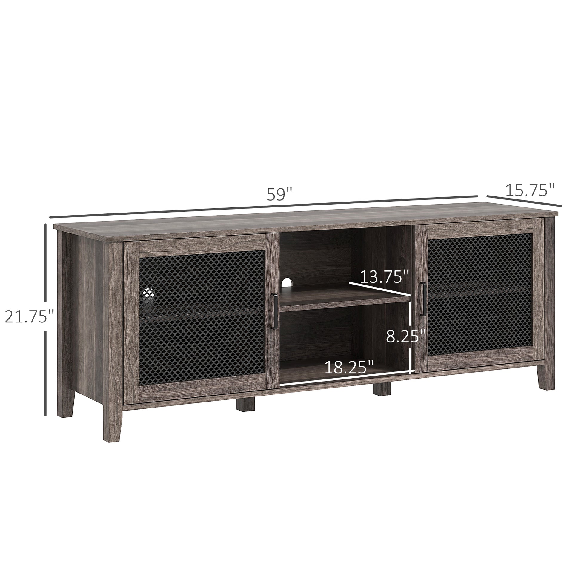 Industrial Tv Cabinet Stand For Tvs Up To 65", Entertainment Center With Mesh Doors And Shelves For Living Room, Brown Brown Particle Board