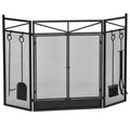 3 Panel Folding Fireplace Screen With 2 Magnetic Doors And Fire Place Tools Set, Fire Spark Guard For Wood Burning, With Brush, Shovel, Poker, Firewood Tongs, 48