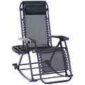 Outdoor Rocking Chairs, Foldable Reclining Anti Gravity Lounge Rocker W Pillow, Cup & Phone Holder, Combo Design W Folding Legs, Black Black Steel