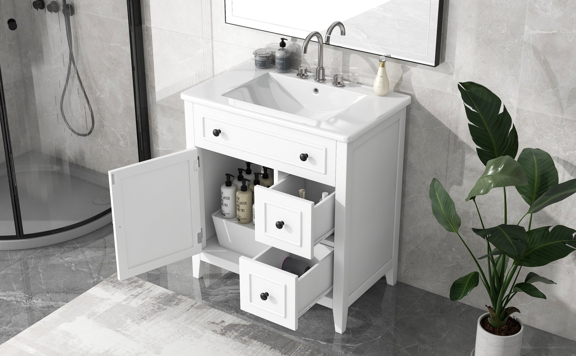 30" Bathroom Vanity With Sink Top, Bathroom Vanity Cabinet With Door And Two Drawers, Solid Wood Frame, One Package, White Old Sku:Wf311620Aak White Solid Wood Mdf