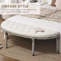 Semi Circle End Of Bed Bench With Tufted Design, Upholstered Bedroom Entryway Bench With Rubberwood Legs, Off White Off White Polyester