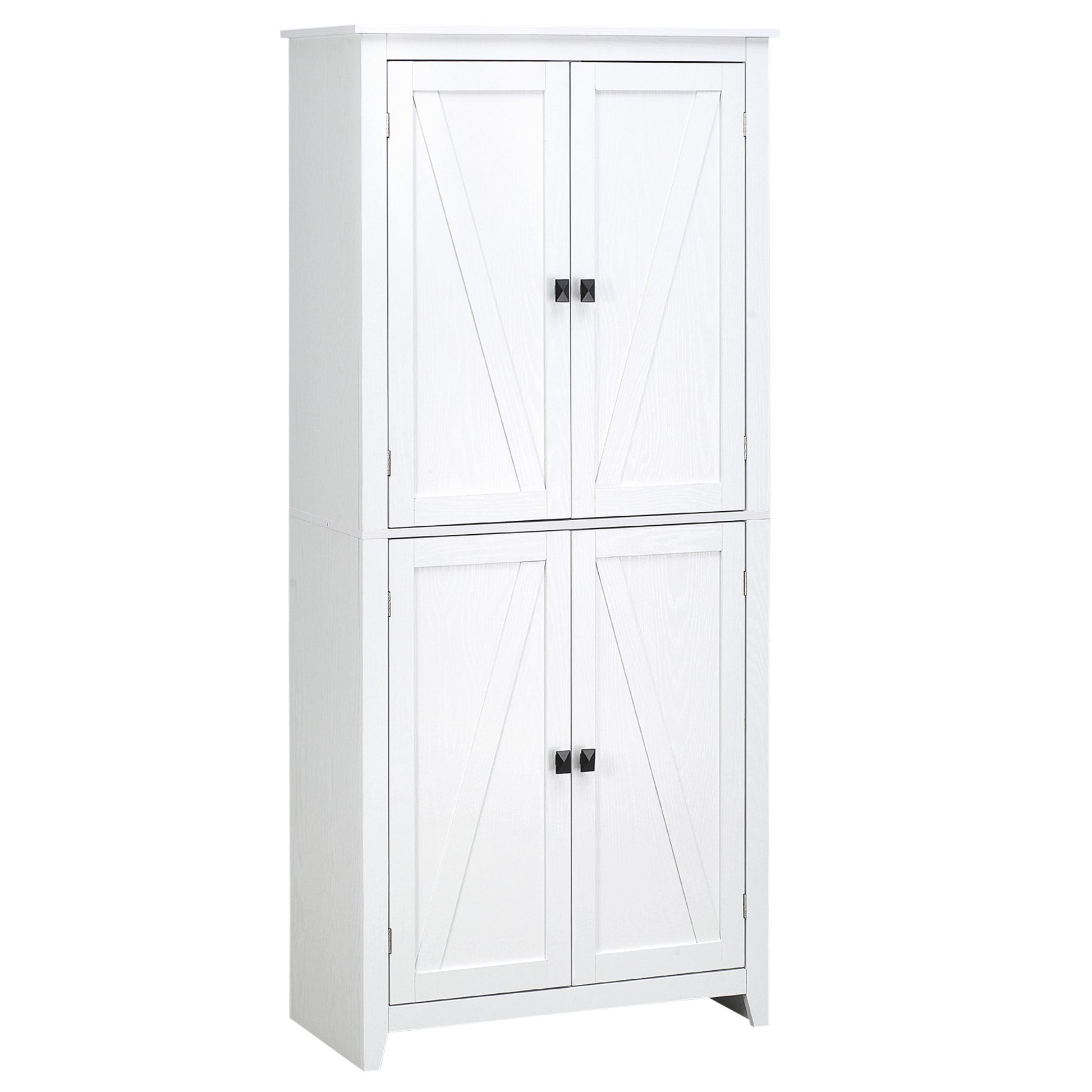 72" Freestanding 4 Door Kitchen Pantry, Storage Cabinet Organizer With 4 Tiers, And Adjustable Shelves, White White Mdf