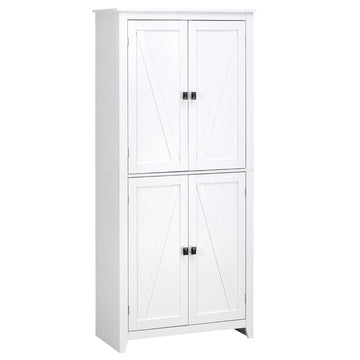 72" Freestanding 4 Door Kitchen Pantry, Storage Cabinet Organizer With 4 Tiers, And Adjustable Shelves, White White Mdf