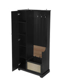 Hall Tree With Bench, Storage Cabinet, Suitable For Living Room, Entryway, Bedroom Black Mdf