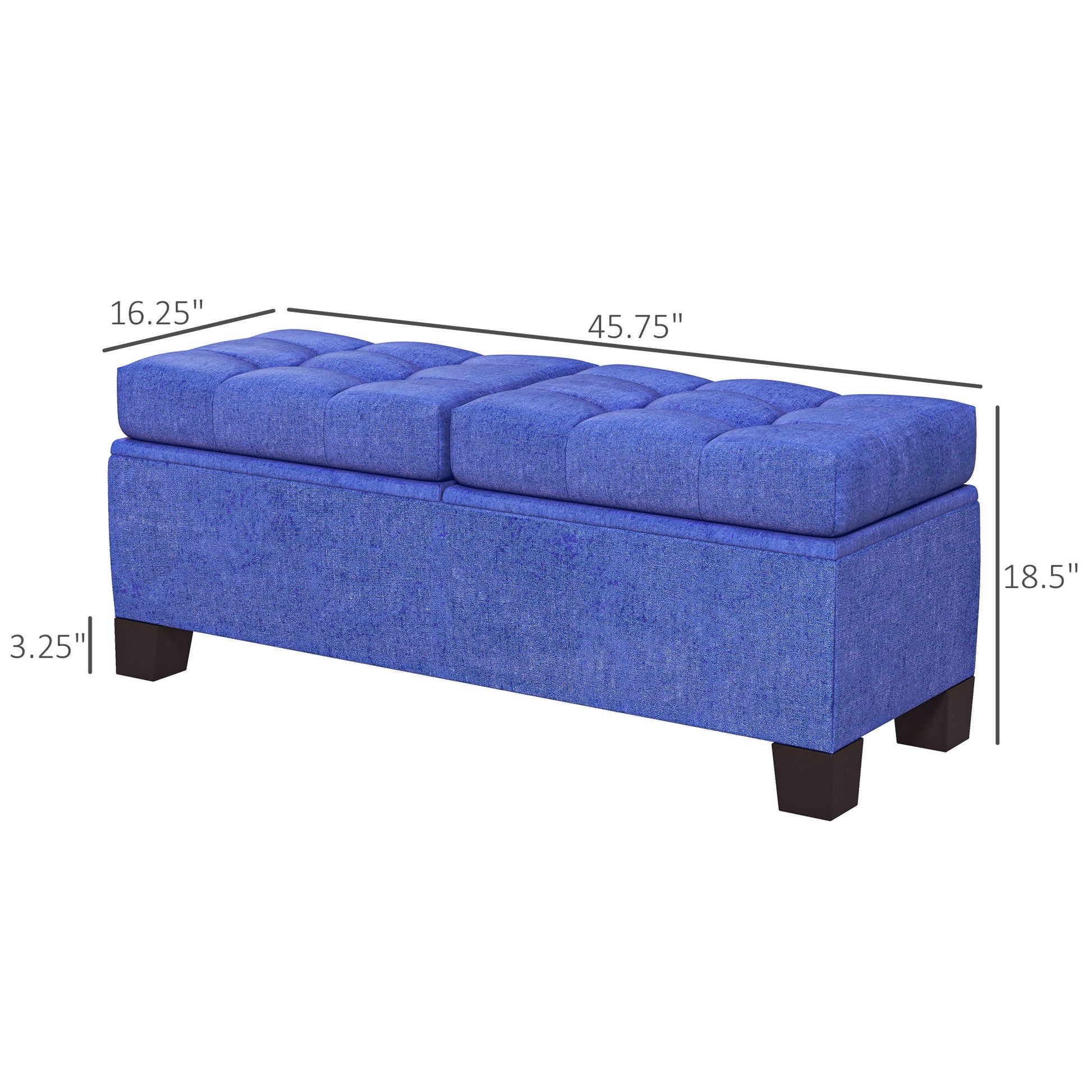 46" Storage Ottoman Bench, Upholstered End Of Bed Bench With Steel Frame, Button Tufted Storage Bench With Safety Hinges For Living Room, Entryway, Bedroom, Blue Blue Fabric