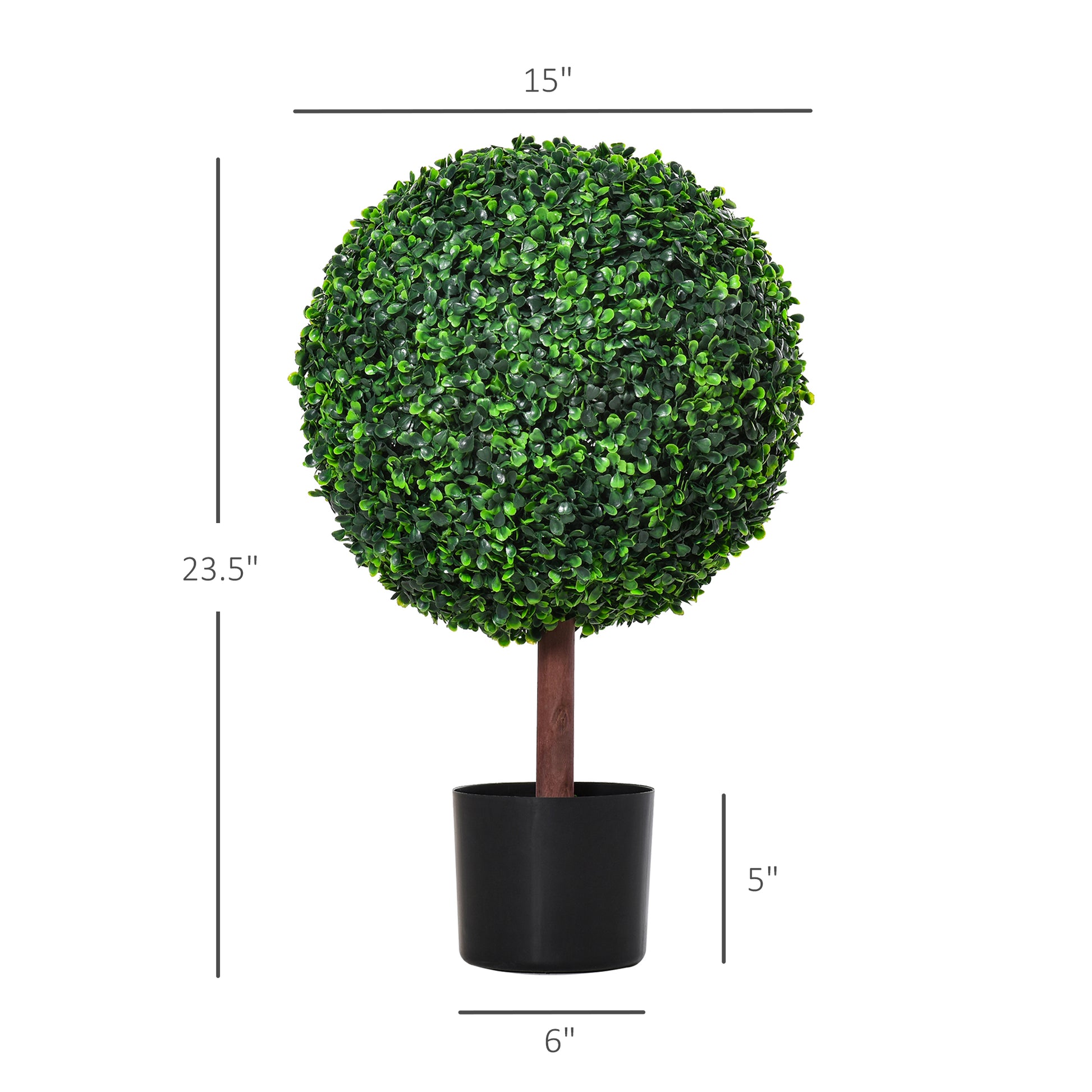 23.5" Artificial Boxwood Topiary Ball Tree, Fake Decorative Plant, Nursery Pot Included For Home, Balcony, Backyard And Garden Green Plastic