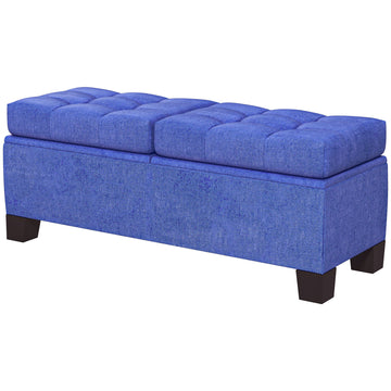 46" Storage Ottoman Bench, Upholstered End Of Bed Bench With Steel Frame, Button Tufted Storage Bench With Safety Hinges For Living Room, Entryway, Bedroom, Blue Blue Fabric