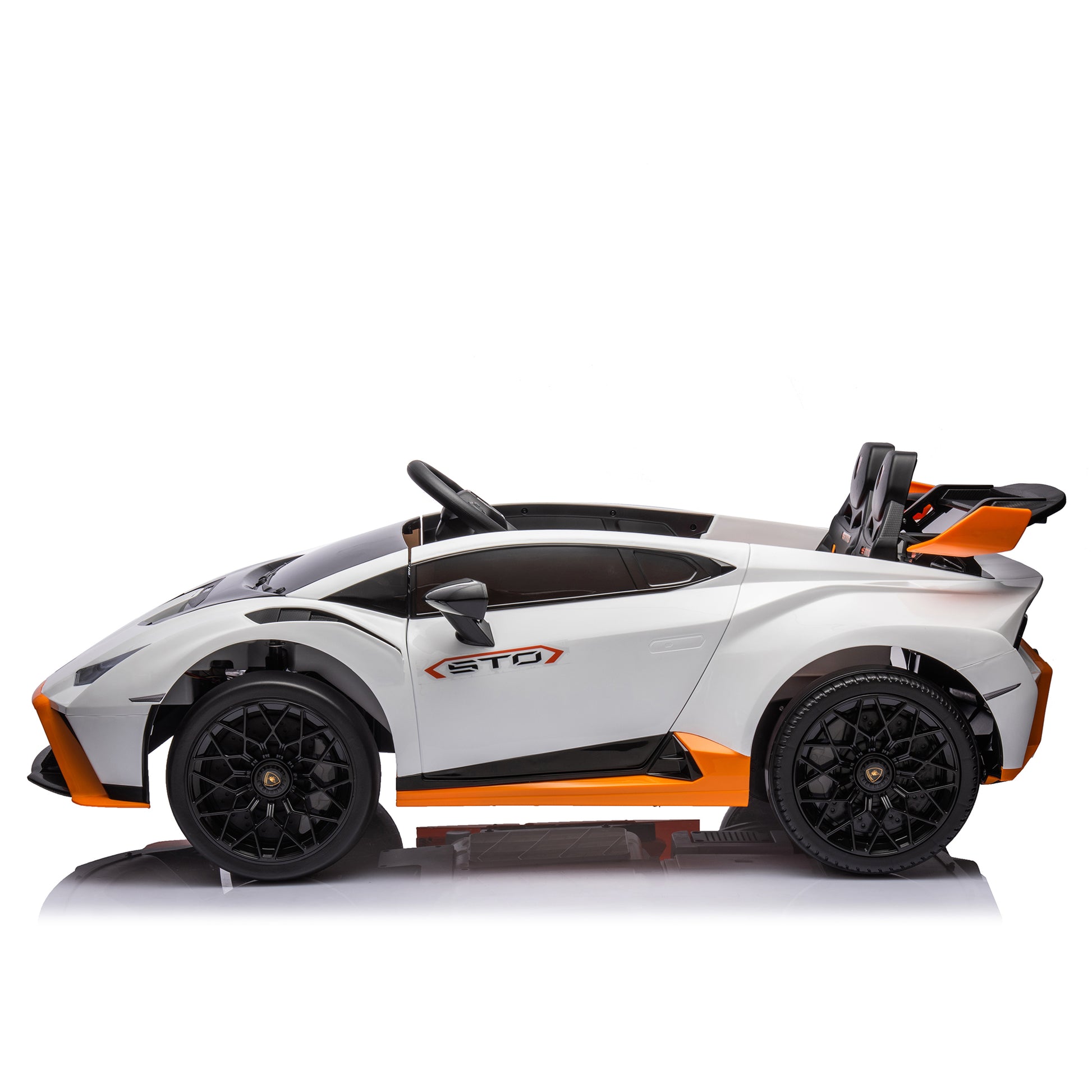 Lamborghini Huracan Sto 24V Kids Electric Ride On Drift Car: Speeds 1.86 5.59 Mph, Ages 3 8, Foam Front Wheels, 360 Spin, Led Lights, Dynamic Music, Early Learning, Usb Port, Drift Feature White Polypropylene