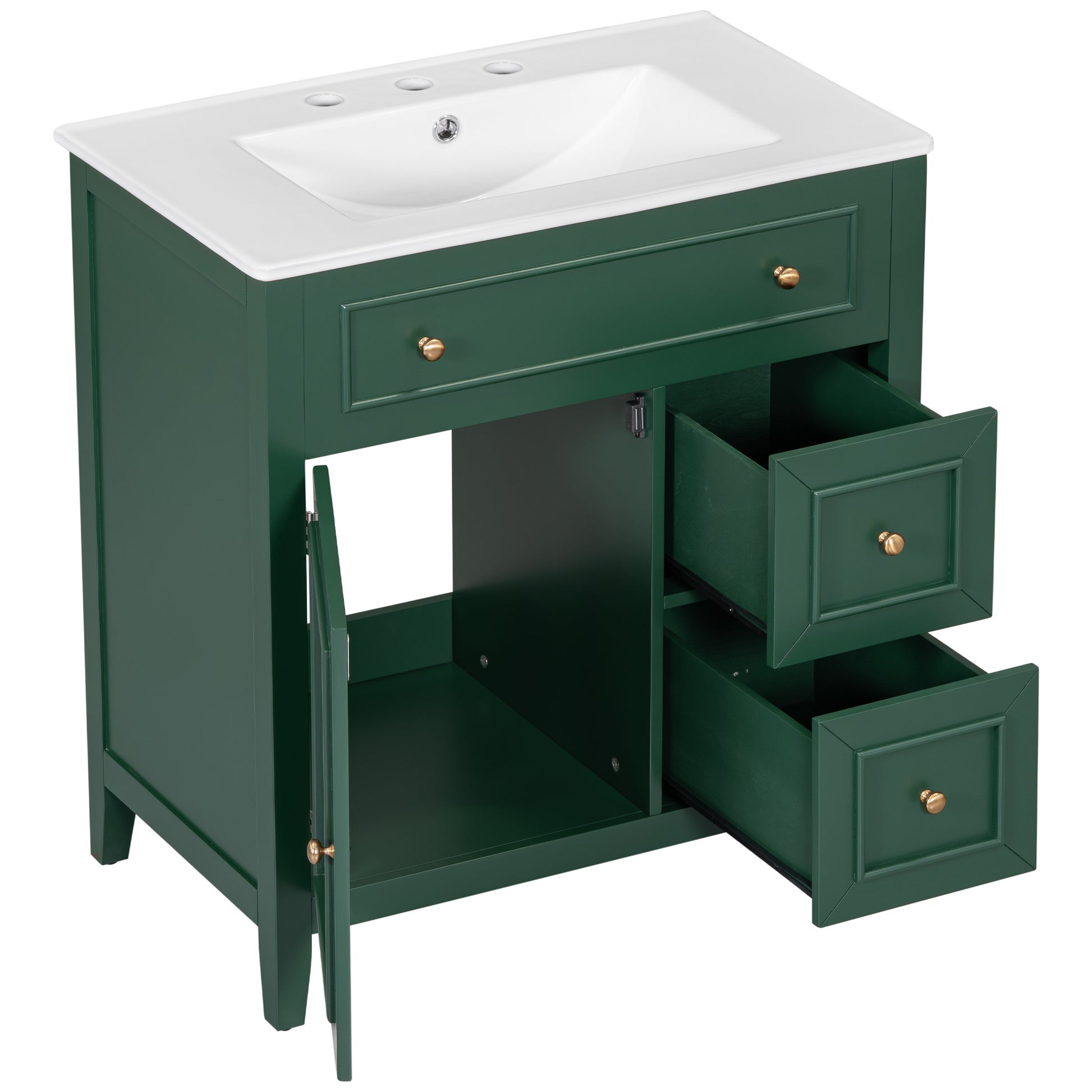 30" Bathroom Vanity With Sink Top, Bathroom Vanity Cabinet With Door And Two Drawers, Solid Wood Frame, One Package, Green Old Sku:Wf311620Aag Green Solid Wood Mdf