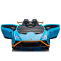 Lamborghini Huracan Sto 24V Kids Electric Ride On Drift Car: Speeds 1.86 5.59 Mph, Ages 3 8, Foam Front Wheels, 360 Spin, Led Lights, Dynamic Music, Early Learning, Usb Port, Drift Feature Blue