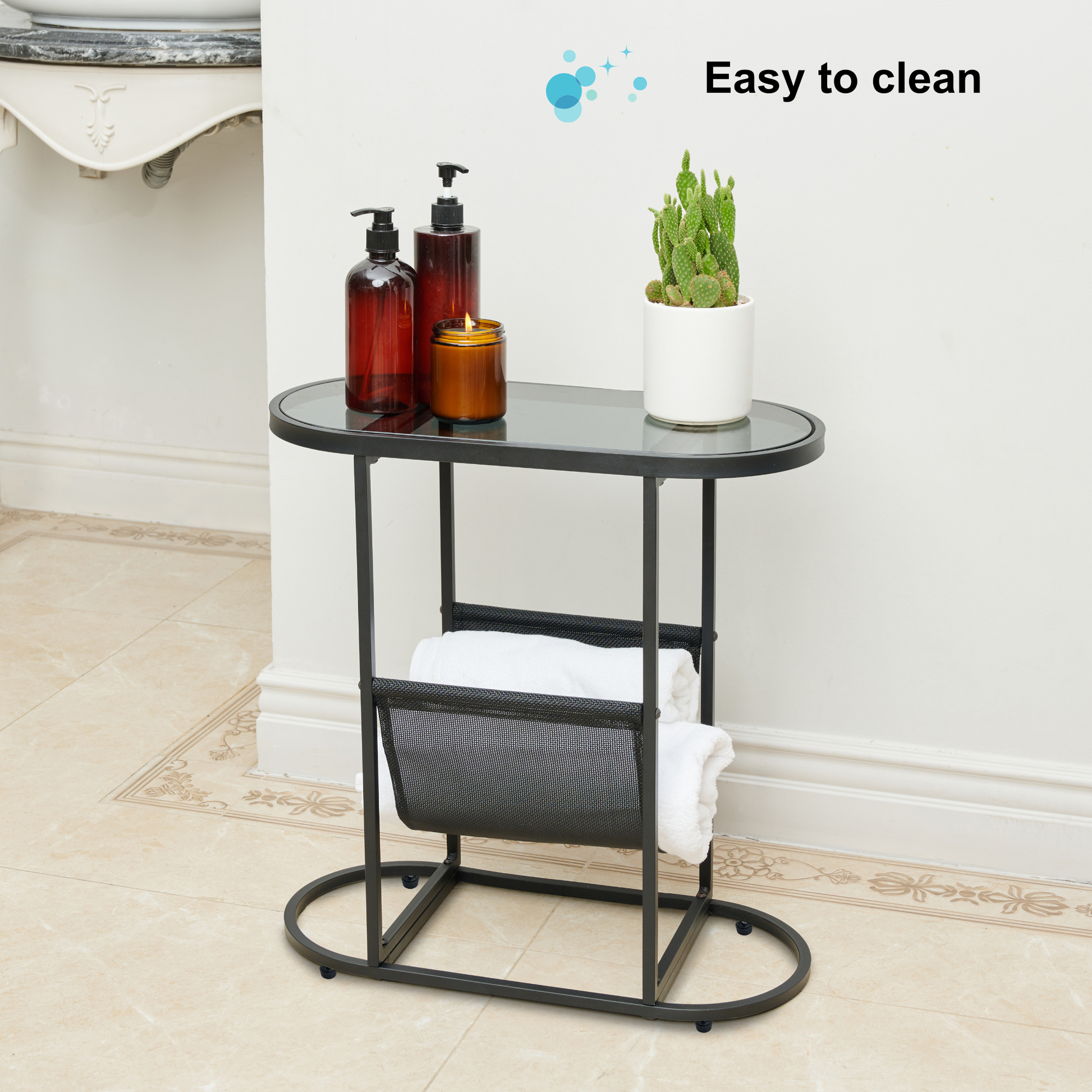 Glass Oval Small Side Tables Living Room Small Space With Magazines Organizer Storage Space Black Bedroom Oval American Design Storage Stainless Steel