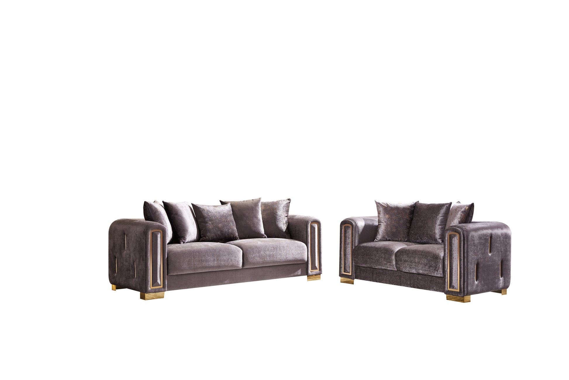 Impreza 2Pc Modern Living Room Set In Silver Silver Velvet Wood Primary Living Space Modern Upholstered Wood 5 Seat