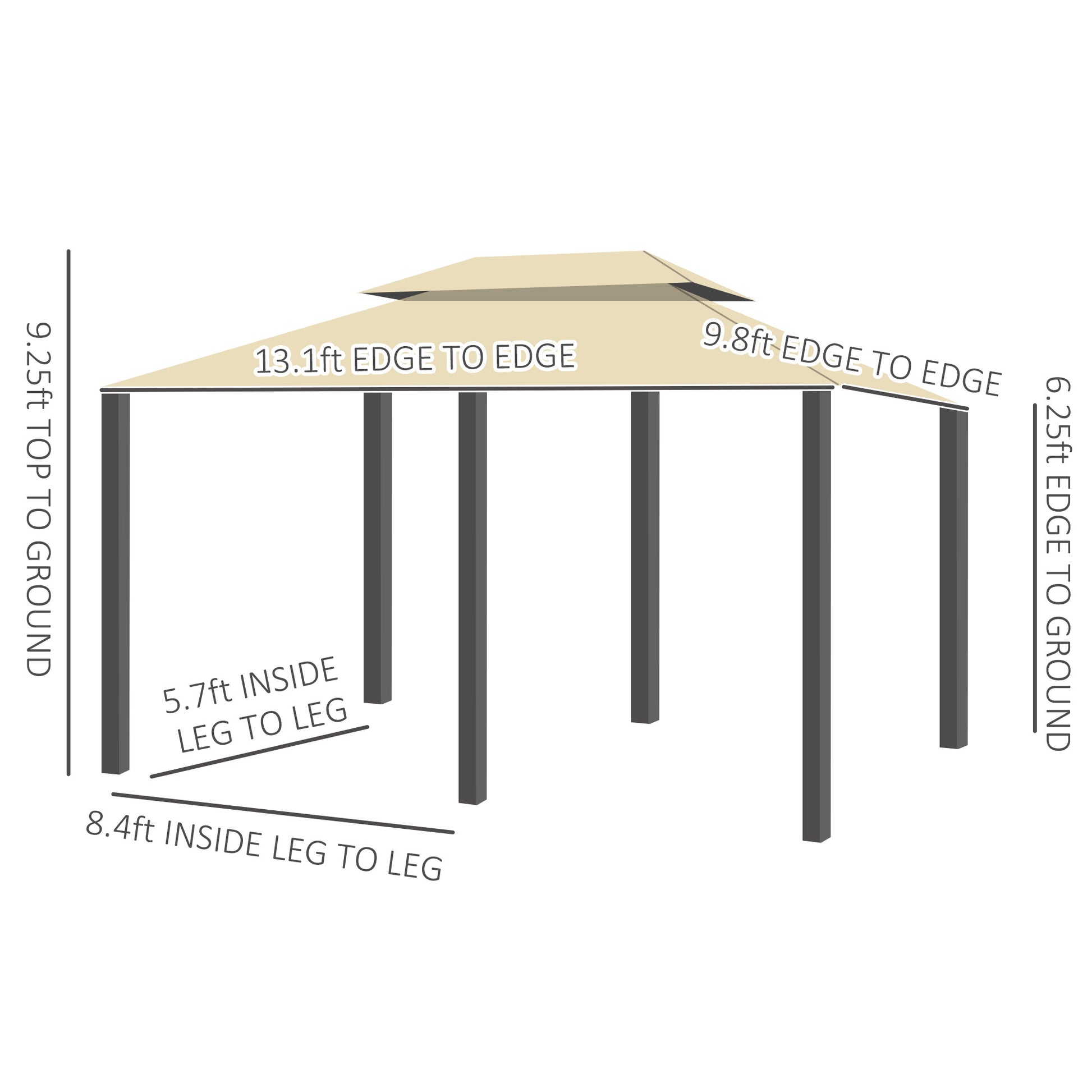 10' X 13' Patio Gazebo, Outdoor Gazebo Canopy Shelter With Curtains, Vented Roof, All Weather Steel Frame, For Garden, Lawn, Backyard And Deck, Cream White White Steel