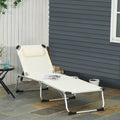 Foldable Outdoor Chaise Lounge Chair, 5 Level Reclining Camping Tanning Chair With Aluminum Frame, Padding, And Headrest For Beach, Yard, Patio, Pool, White White Aluminium