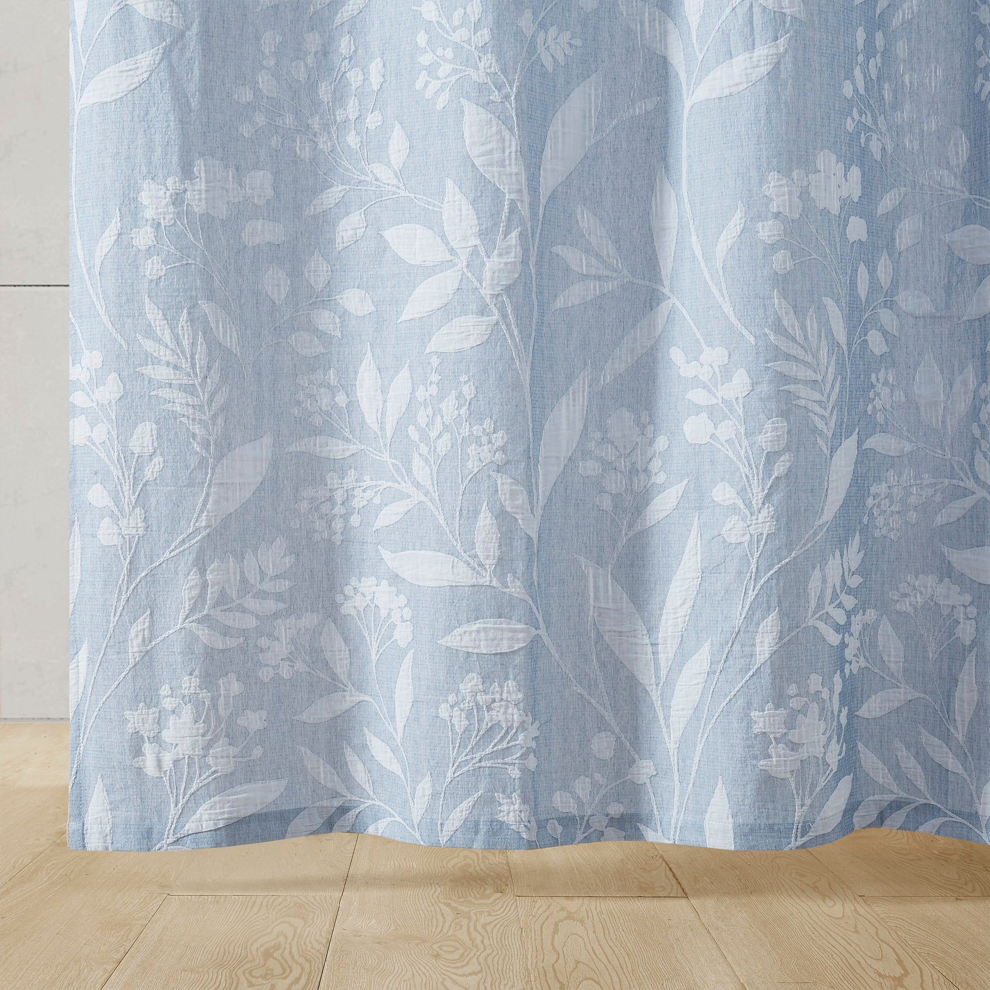 Floral Shower Curtain Blue Cotton