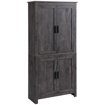 64" 4 Door Kitchen Pantry, Freestanding Storage Cabinet With 3 Adjustable Shelves For Kitchen, Dining Or Living Room, Grey Grey Particle Board