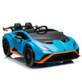 Lamborghini Huracan Sto 24V Kids Electric Ride On Drift Car: Speeds 1.86 5.59 Mph, Ages 3 8, Foam Front Wheels, 360 Spin, Led Lights, Dynamic Music, Early Learning, Usb Port, Drift Feature Blue