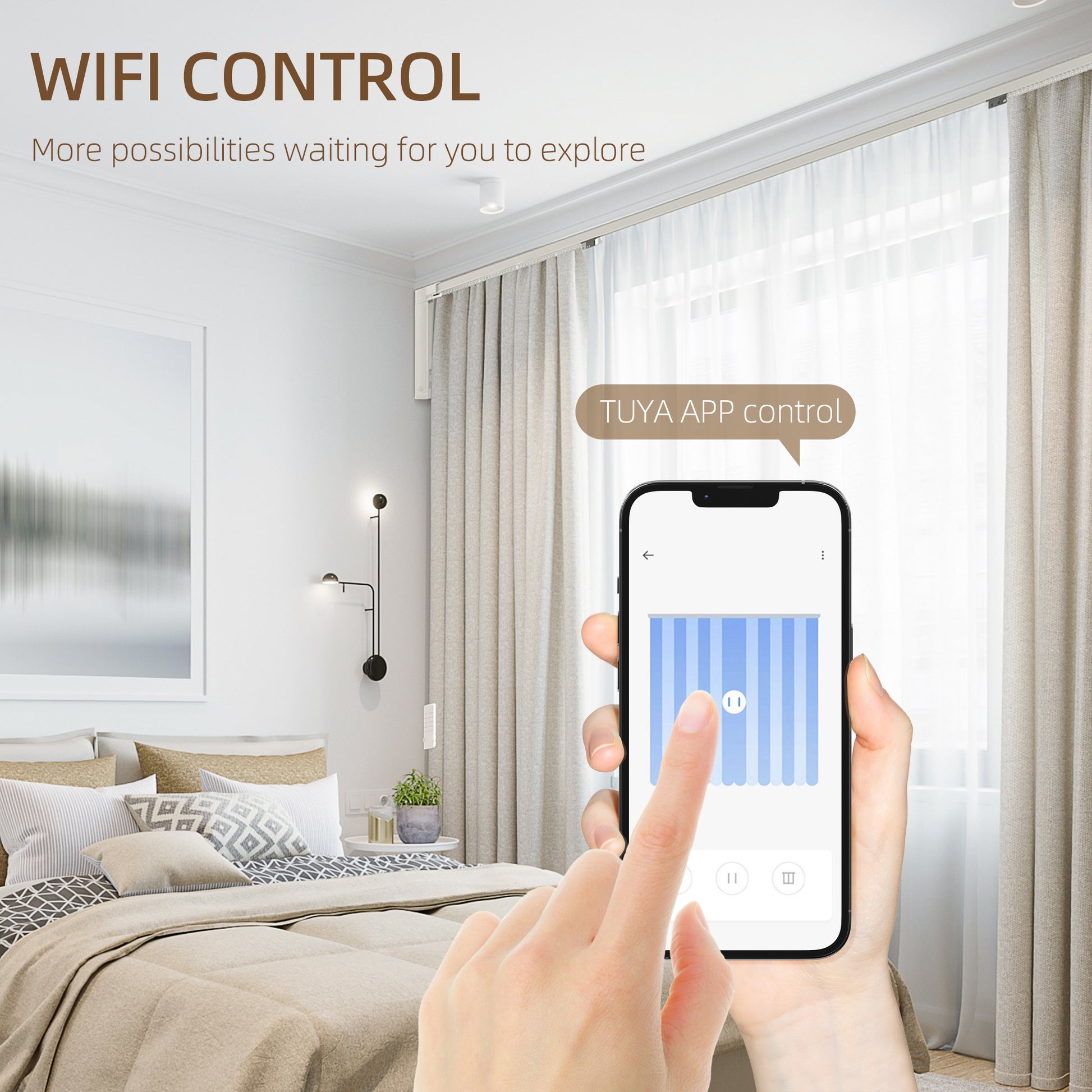 Smart Curtains System, Automatic Curtain Opener With Adjustable Tracks Rod Up To 180 In , Compatible With Alexa, Google Home Voice, Wifi App, Remote Control, White White Aluminium