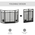 3 Panel Folding Fireplace Screen With 2 Magnetic Doors And Fire Place Tools Set, Fire Spark Guard For Wood Burning, With Brush, Shovel, Poker, Firewood Tongs, 48