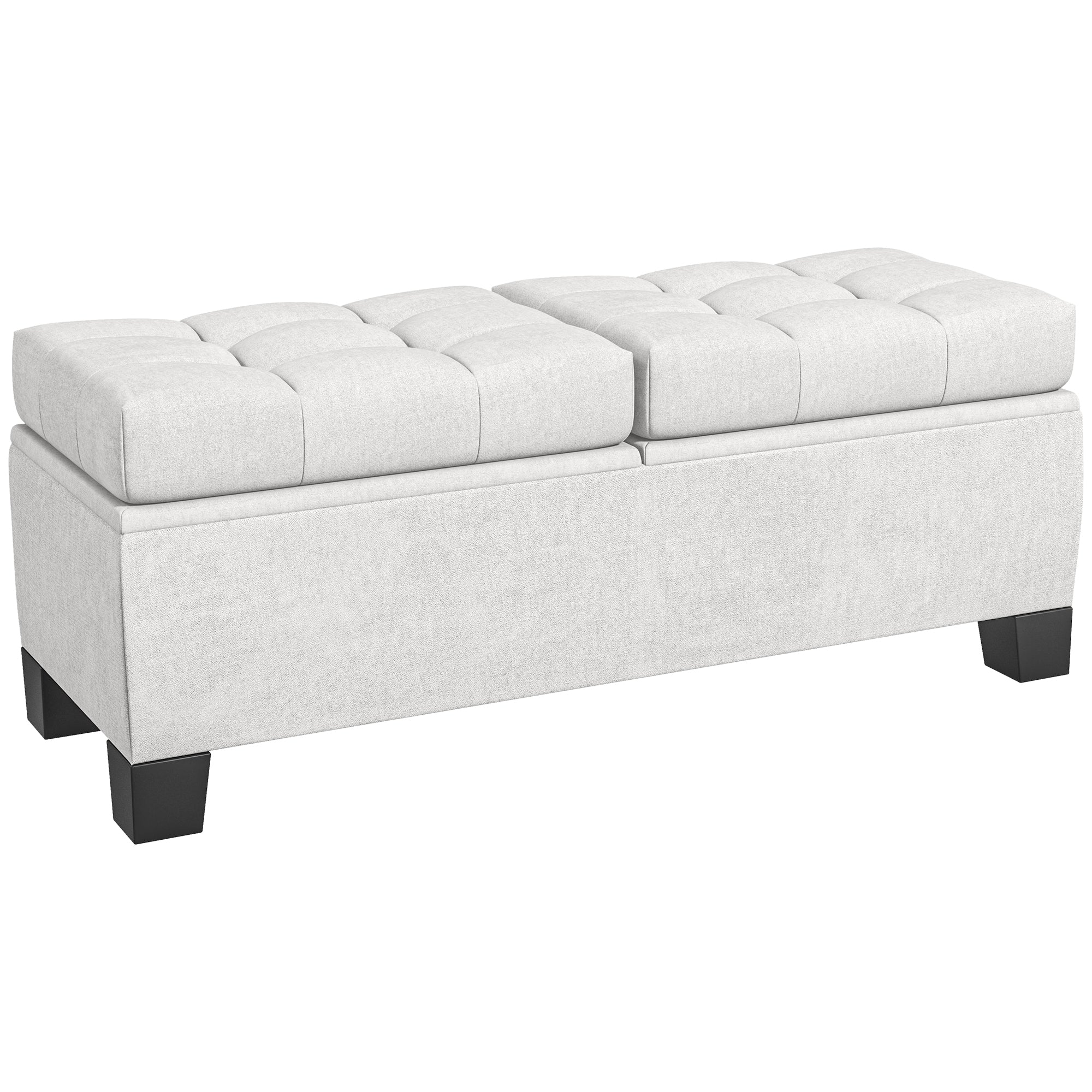 46" Storage Ottoman Bench, Upholstered End Of Bed Bench With Steel Frame, Button Tufted Storage Bench With Safety Hinges For Living Room, Entryway, Bedroom, Cream Cream White Foam