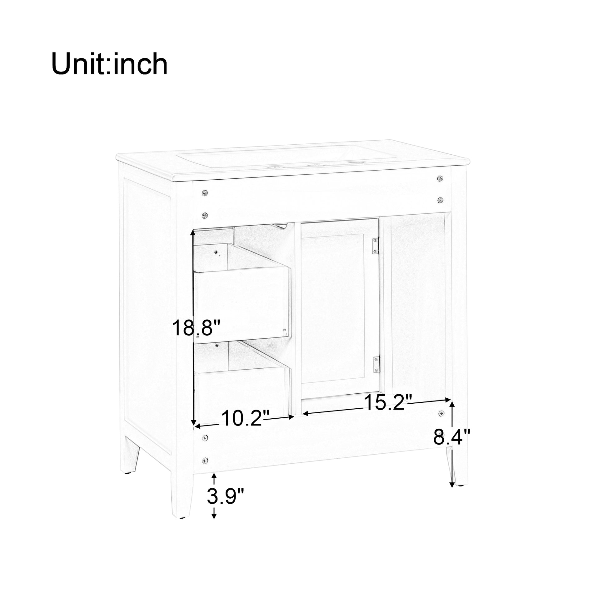 30" Bathroom Vanity With Sink Top, Bathroom Vanity Cabinet With Door And Two Drawers, Solid Wood Frame, One Package, White Old Sku:Wf311620Aak White Solid Wood Mdf