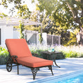 Aluminum Adjustable Chaise Lounge Chair, Folding 4 Position Patio Recliner, Wheels, Armrests, Side Table, Cushion For Poolside, Backyard, Deck, Porch Garden, Red Red Aluminium