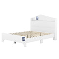 Wooden Full Size House Bed With Storage Headboard ,Kids Bed With Storage Shelf,White White Wood