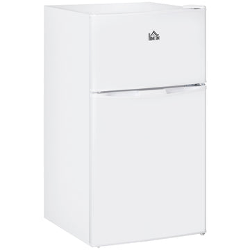 Double Door Mini Fridge With Freezer, 3.2 Cu.Ft Compact Refrigerator With Adjustable Shelf, Adjustable Thermostat And Reversible Door For Bedroom, Dorm, Home Office, White White Steel