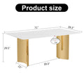 Modern Minimalist Dining Table. The White Imitation Marble Glass Desktop Is Equipped With Golden Metal Legs. Suitable For Restaurants And Living Rooms 71 