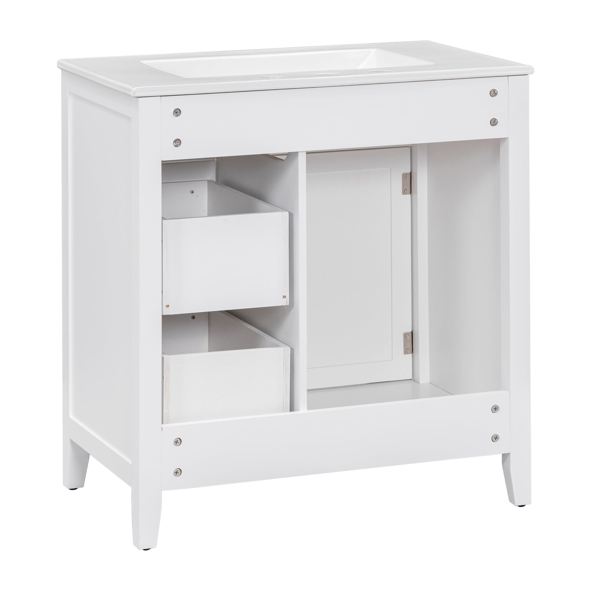 30" Bathroom Vanity With Sink Top, Bathroom Vanity Cabinet With Door And Two Drawers, Solid Wood Frame, One Package, White Old Sku:Wf311620Aak White Solid Wood Mdf