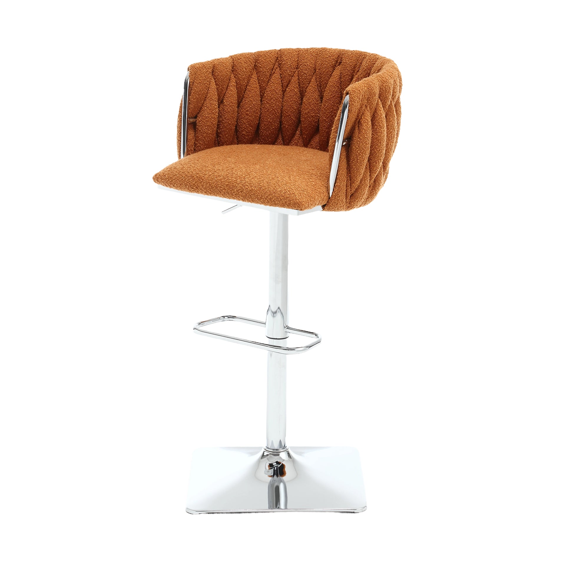 Coolmore Vintage Bar Stools With Back And Footrest Counter Height Dining Chairs 2Pc Set Orange Boucle
