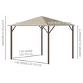 10' X 10' Patio Gazebo Aluminum Frame Outdoor Canopy Shelter With Sidewalls, Vented Roof For Garden, Lawn, Backyard, And Deck, Khaki Brown Aluminium