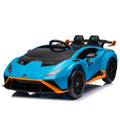 Lamborghini Huracan Sto 24V Kids Electric Ride On Drift Car: Speeds 1.86 5.59 Mph, Ages 3 8, Foam Front Wheels, 360 Spin, Led Lights, Dynamic Music, Early Learning, Usb Port, Drift Feature Blue