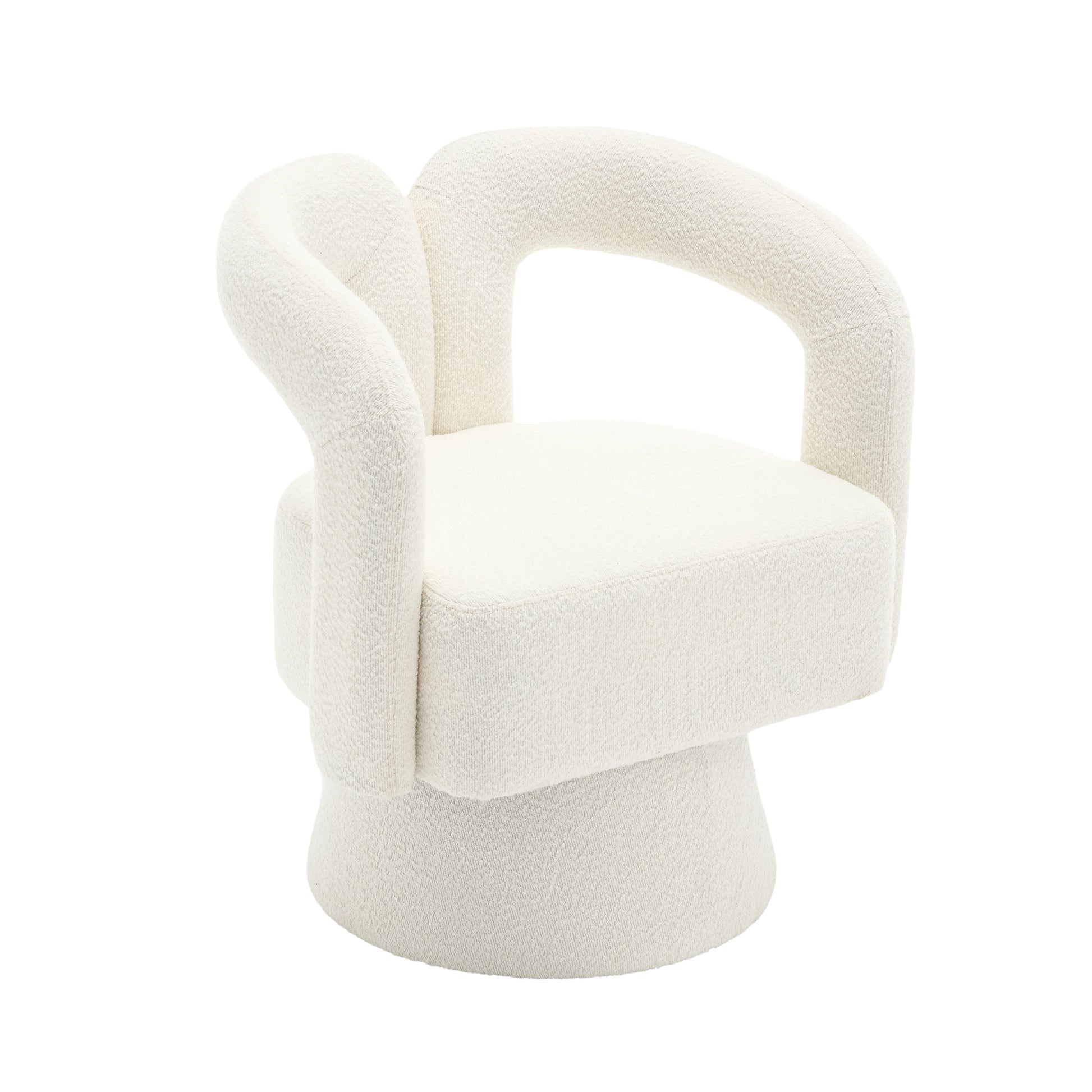 Coolmore 360 Degree Swivel Cuddle Barrel Accent Chairs, Round Armchairs With Wide Upholstered, Fluffy Fabric Chair For Living Room, Bedroom, Office, Waiting Rooms Beige Boucle Beige Foam Boucle
