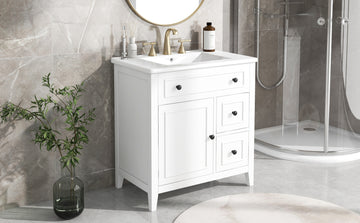 30" Bathroom Vanity With Sink Top, Bathroom Vanity Cabinet With Door And Two Drawers, Solid Wood Frame, One Package, White Old Sku:Wf311620Aak White Solid Wood Mdf