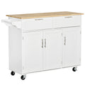 Mobile Kitchen Island With Storage, Kitchen Cart With Wood Top, Storage Drawers, 3 Door Cabinets, Adjustable Shelves And Towel Rack, White White Mdf