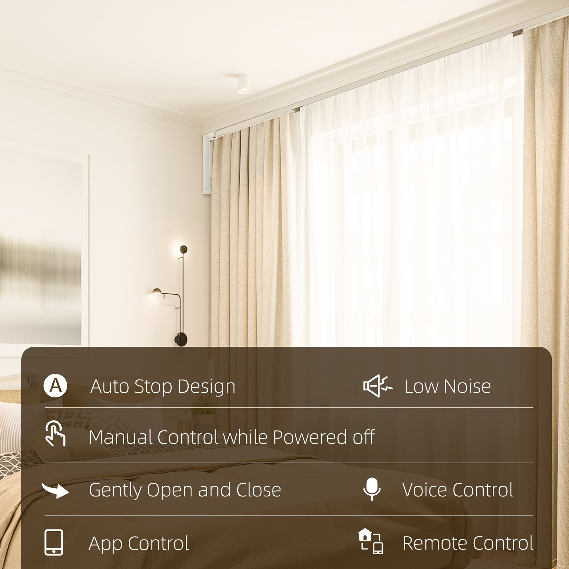 Smart Curtains System, Automatic Curtain Opener With Adjustable Tracks Rod Up To 180 In , Compatible With Alexa, Google Home Voice, Wifi App, Remote Control, White White Aluminium