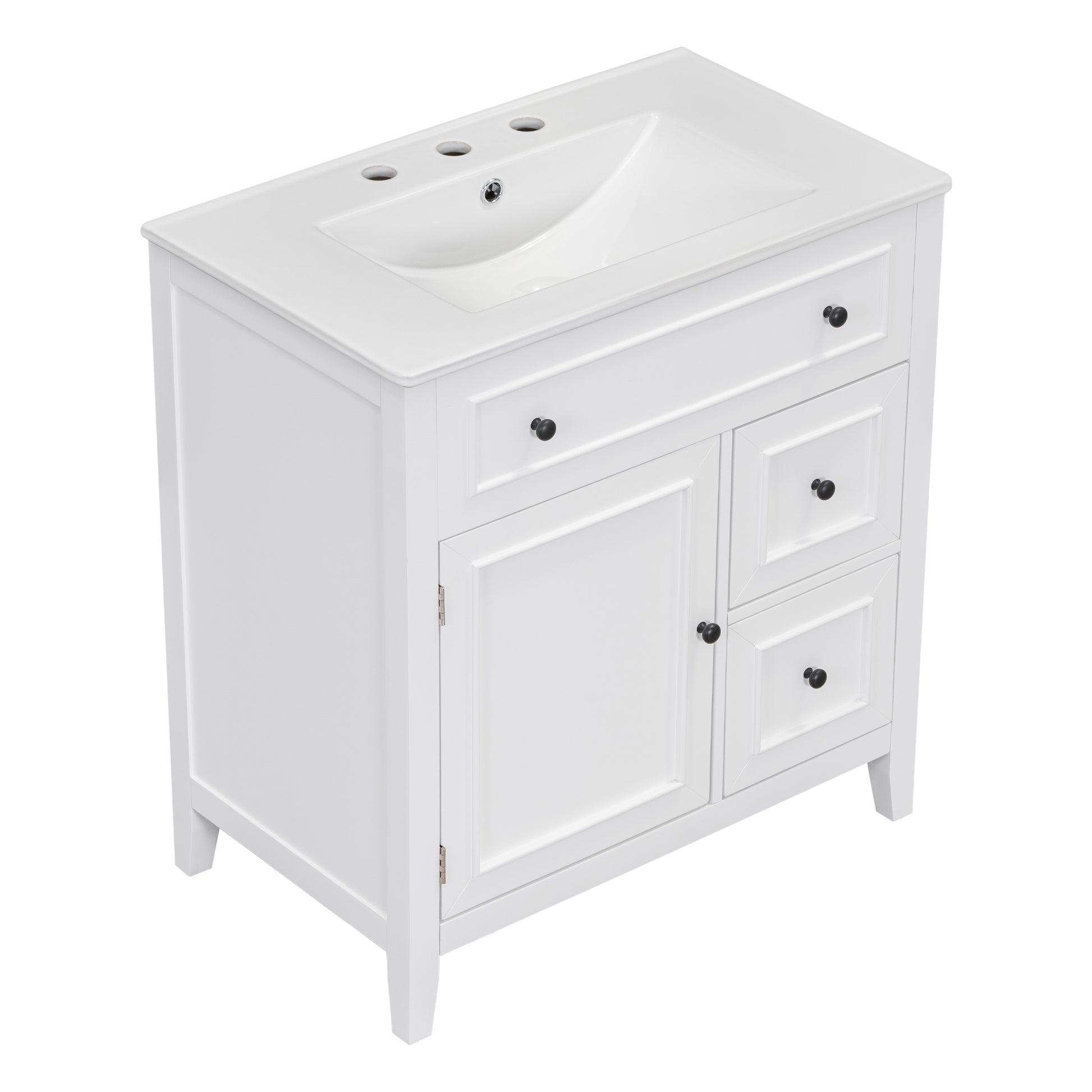 30" Bathroom Vanity With Sink Top, Bathroom Vanity Cabinet With Door And Two Drawers, Solid Wood Frame, One Package, White Old Sku:Wf311620Aak White Solid Wood Mdf