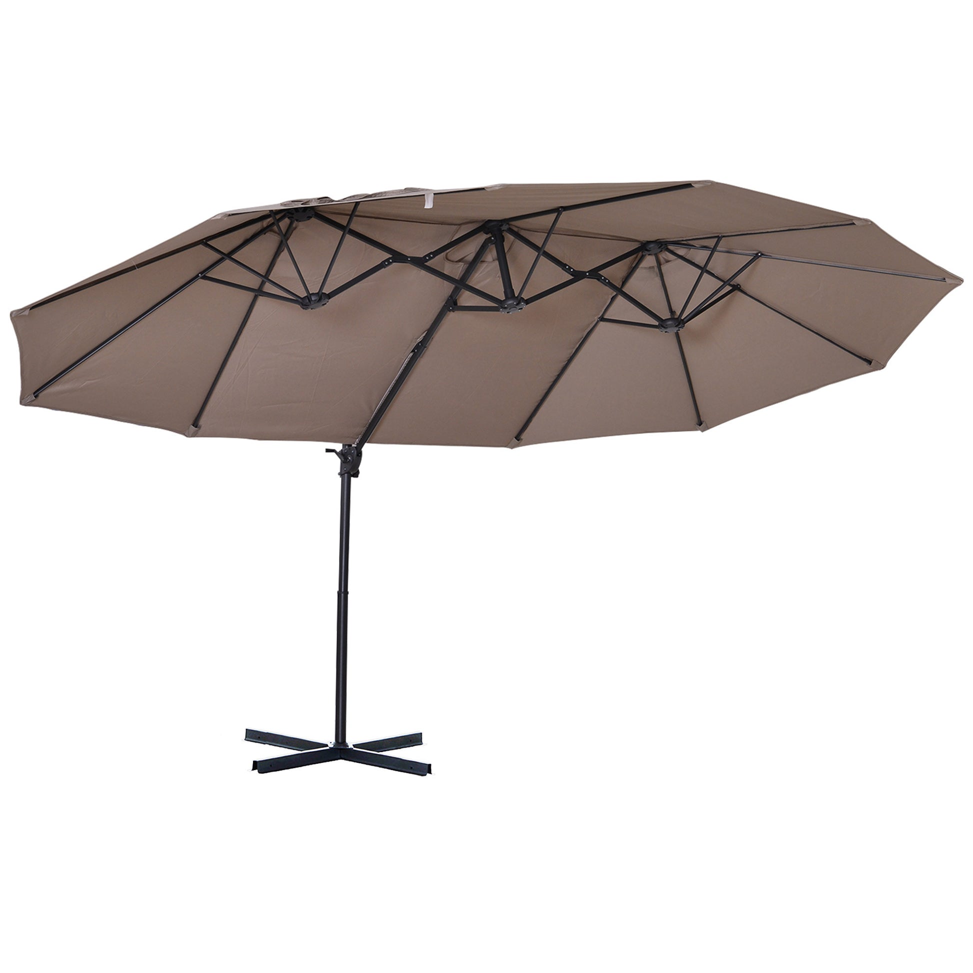 14Ft Patio Umbrella Double Sided Outdoor Market Extra Large Umbrella With Crank, Cross Base For Deck, Lawn, Backyard And Pool, Brown Brown Steel