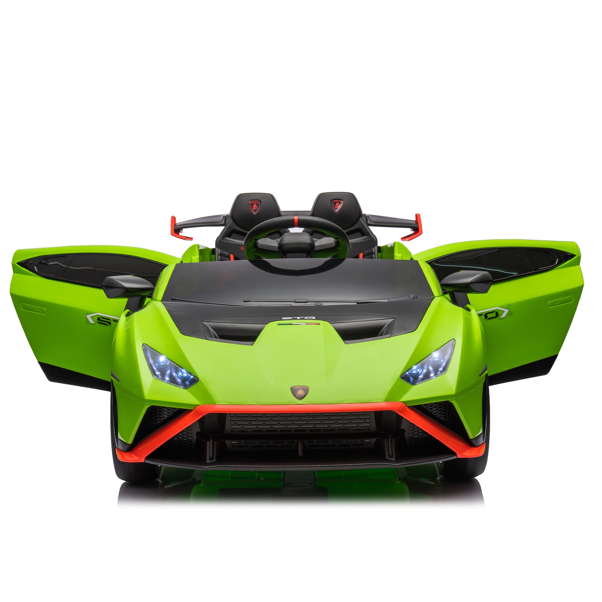 Lamborghini Huracan Sto 24V Kids Electric Ride On Drift Car: Speeds 1.86 5.59 Mph, Ages 3 8, Foam Front Wheels, 360 Spin, Led Lights, Dynamic Music, Early Learning, Usb Port, Drift Feature Green Polypropylene