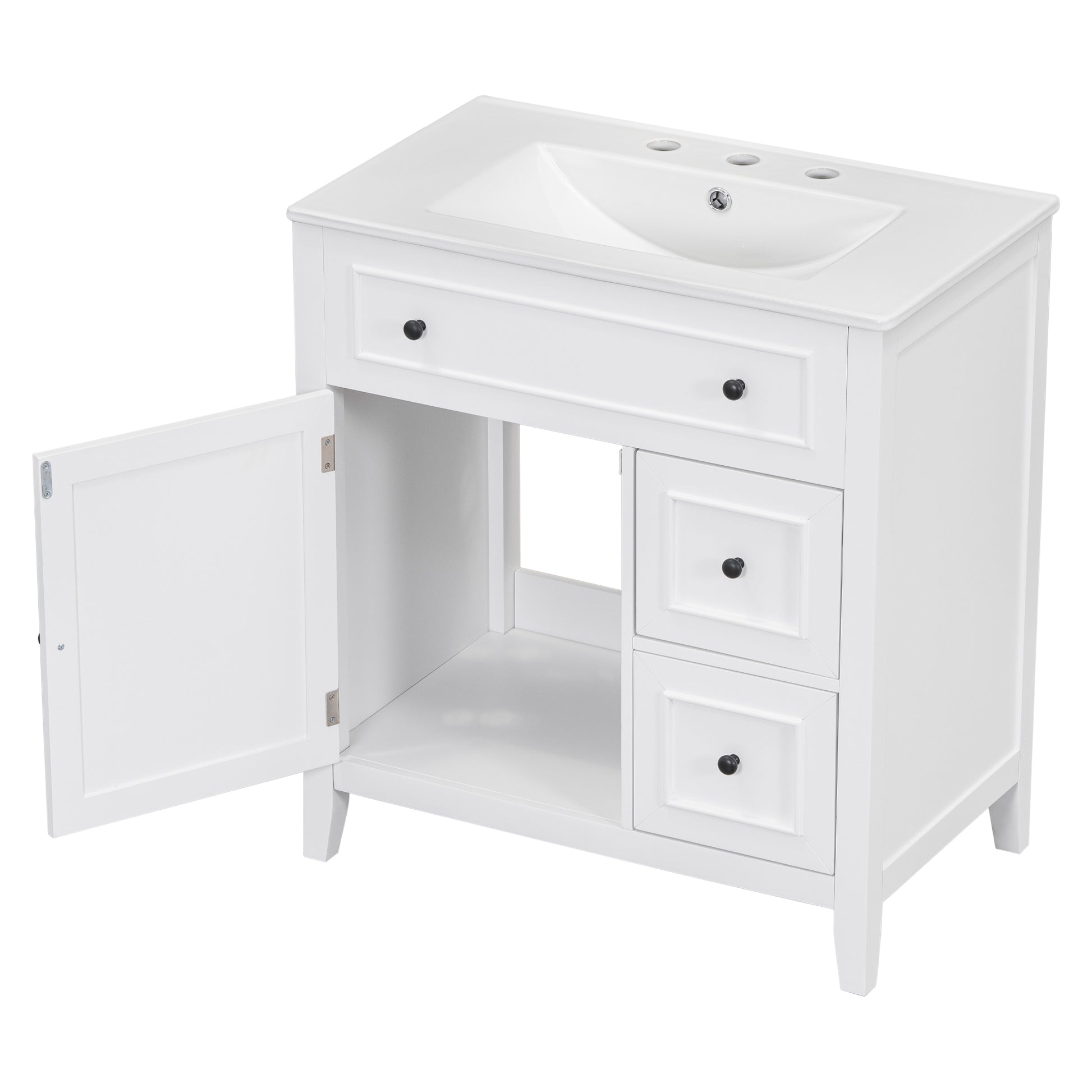 30" Bathroom Vanity With Sink Top, Bathroom Vanity Cabinet With Door And Two Drawers, Solid Wood Frame, One Package, White Old Sku:Wf311620Aak White Solid Wood Mdf