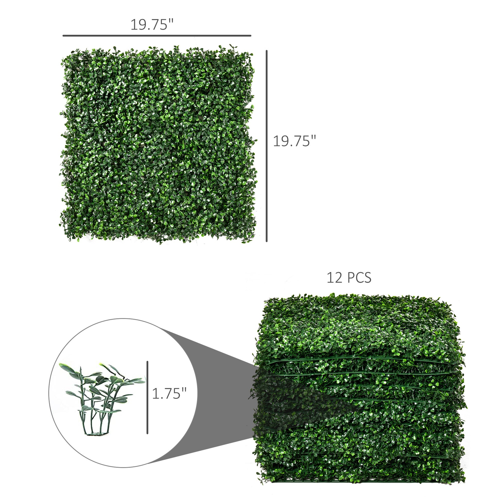 12 Pcs 20" X 20" Artificial Boxwood Panels Topiary Wall Greenery Backdrop, Privacy Hedge Screen Uv Protected 4Layer Roll Grass Panel Fence Decor Outdoor Indoor Garden Backyard, Light Green Green Polyethylene