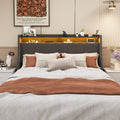 Queen Size Bed Frame With Led, 4 Under Bed Portable Storage Drawers, Wings Headboard Design, Dark Grey Box Spring Not Required Queen Dark Grey Metal Bedroom Bed Frame Upholstered Linen Upholstered