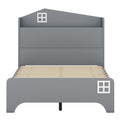 Wooden Twin Size House Bed With Storage Headboard ,Kids Bed With Storage Shelf,Grey Grey Wood