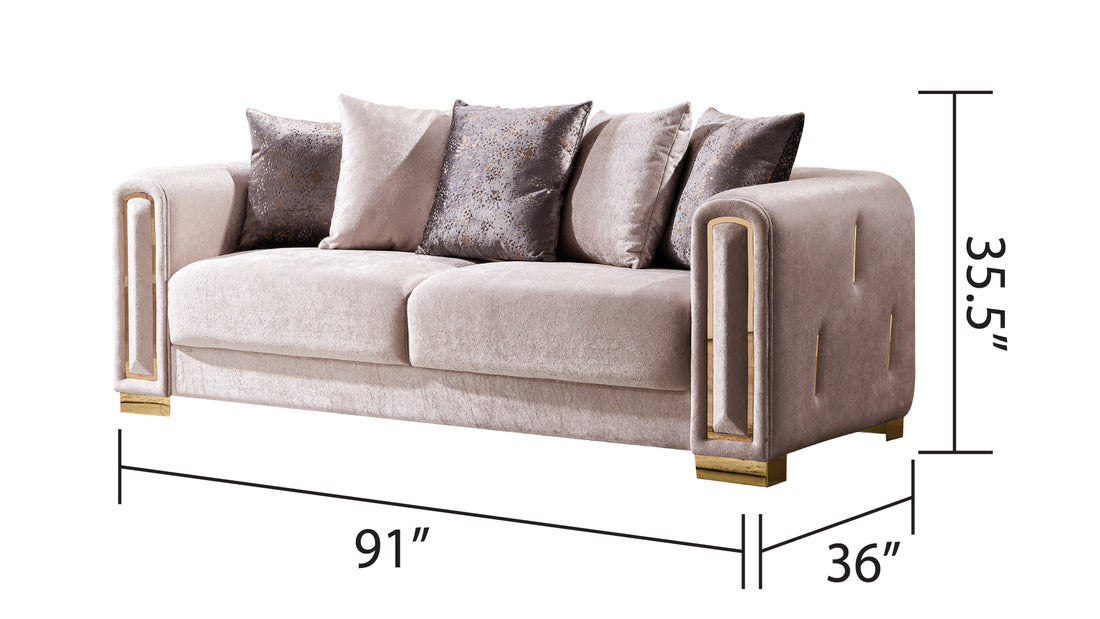 Impreza Modern Style Sofa In Beige Beige Velvet Wood Primary Living Space Modern Upholstered Wood