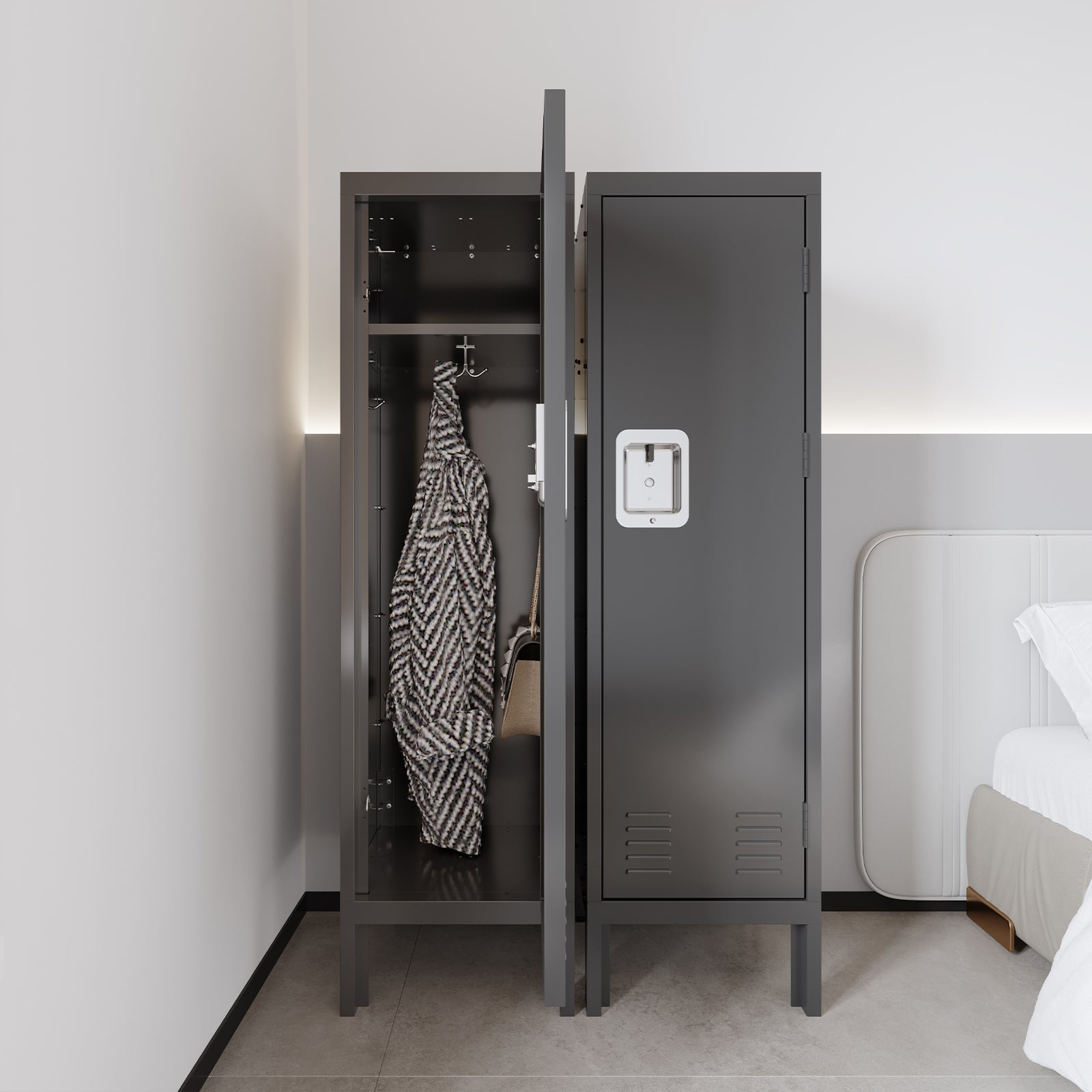 1 Door Tall Single Metal Locker Retro Style Storage Cabinet Industrial Furniture For Living Room Bedroom Storage Room Gym School Grey Grey Steel